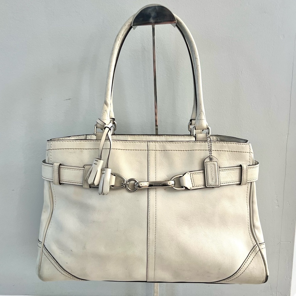 Coach Y2K Hamptons Large Ivory Leather Satchel Shoulder Bag #8A71